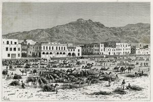 مسيرة عدن (اليمن). نقش تايلور لتوضيح قصة "رحلة إلى بنادير والصوماليين والبيون" ، 1882-1883 ، بواسطة MGRevoil. نُشرت في Le Tour du monde، nouveau journal des voyages