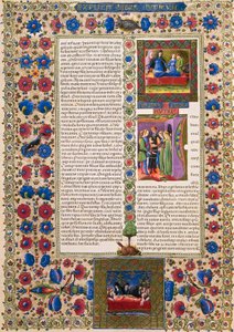 بداية من كتاب روث ، من المجلد الثاني من الكتاب المقدس لبورسو ديست ، زخرفه تادو كريفيلي (1425-1479) وآخرون ، مخطوطة لاتينية 422-423 ، الصحيفة 109 ، ظهر ، مخطوطة