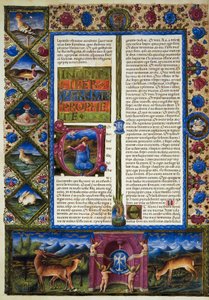 بداية من كتاب إرميا ، من المجلد الثاني من الكتاب المقدس لبورسو ديست ، منارة بواسطة تادو كريفيللي (1425-1479) وآخرون ، مخطوطة لاتينية 422-423 ، الصفحة 25 ، ظهر ، مخطوطة