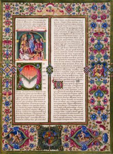 كتاب الحكمة ، من المجلد الأول من الكتاب المقدس لبورسو ديست ، زخرفه تادو كريفيللي (1425-1479) وآخرون ، مخطوطة لاتينية 422-423 ، الصحيفة 286 ، ظهر ، مخطوطة برشمان
