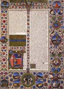 كتاب اللاويين ، المجلد الأول من الكتاب المقدس لبورسو ديست ، زخرفه تادو كريفيلي (1425-1479) ومؤلفون آخرون ، مخطوطة لاتينية 422-423 ، الصحيفة 44 ، ظهر ، مخطوطة برشمان