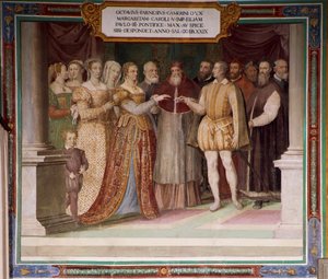 Italy, Lazio Region, Caprarola (Viterbo Province), Farnese Palace, Marriage of Ottavio Farnese with Margaret of Austria by Taddeo Zuccari, fresco