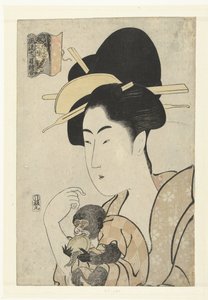 امرأة مع قرد: قرد ونمر مقارنات أنيقة للطباعة من سبع عيون (عنوان المسلسل) Furyu nanatsume e-awase (عنوان السلسلة على الكائن) بواسطة إزاكيا كيشيبي (تينيجودو)