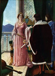 ملكة نابولي جوانا الثانية (جيوفانا دي نابولي أو أنجو دورازو) (1373-1435) عينت ابنها بالتبني لويس الثالث ملك أنجو (1403-1434) رسم تانكريدي سكاربيللي (1866-1937) من "" ستو بواسطة تانكريدي سكاربيللي