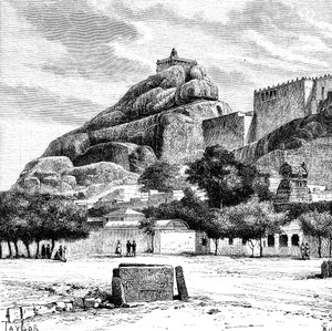 معبد حصن الصخرة في تيروتشيرابالي ، الهند ، 1895. بواسطة تايلور