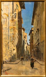 منظر جزئي لشارع في المركز التاريخي لفلورنسا ، حوالي عام 1880 (زيت على لوح) بواسطة Telemaco Signorini