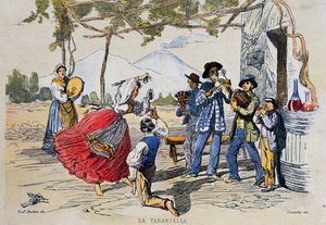 Neapolitan tarantella, engraving from drawing by Teodoro Duclere (1814-1869), Italy
