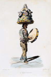 The tambourine man, engraving by Giovanni Fusaro (1803-1894) from a drawing by Teodoro Duclere (1816-1867). Italy