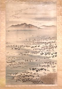 عدد لا يحصى من الطيور المائية (الحبر واللون على الحرير) بواسطة تيتسوزان موري