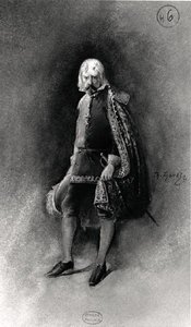 زي لـ 'Ruy Blas' (1838) بواسطة Victor Hugo (1802-85) ، إحياء في Comedie Francaise في عام 1879 (ألوان مائية على الورق) (صورة بالأبيض والأسود) بواسطة ث. توماس