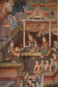 التفاصيل من لوحة جدارية في Viharn laikam في Wat Phra Singh بواسطة المدرسة التايلاندية