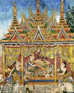 Wiharn Laikarn ، حلقة من Jataka Sang Thong (في الهواء الطلق) بواسطة المدرسة التايلاندية