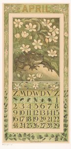 ورقة تقويم أبريل مع الضفدع التقويم 1911 12 طباعة حجرية بواسطة Th. v. Hoytema (عنوان المسلسل) الطريق بين الأزهار بواسطة ثيو فان هويتيما