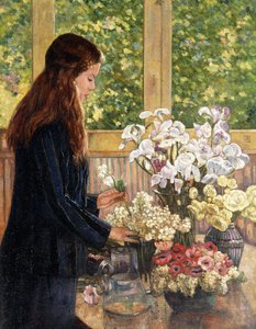 فتاة صغيرة مع مزهريات زهور بواسطة Théo van Rysselberghe