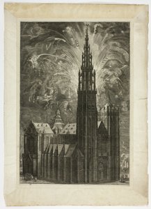 الألعاب النارية حول كاتدرائية أنتويرب ، اللوحة 41 من Casperius Gevartius ، Pompa Entroitus Honori Serenissimi Prince Ferdinand بواسطة ثيودور فان ثولدن