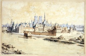 Le Palais et la Cité في عام 1530 (تكوين بأثر رجعي) (قلم وحبر وألوان مائية على ورق)