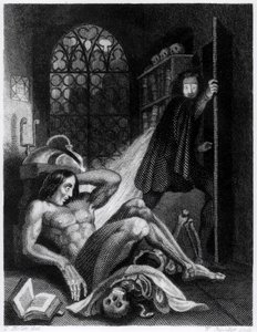 رسم توضيحي من فيلم "Frankenstein" لماري شيلي (1797-1851) بواسطة ثيودور م. فون هولست