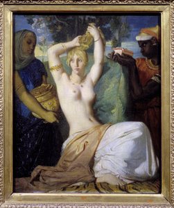 La toilette d'Esther أو "" Esther parant pour etre presentee au king de Persia Assuerus 1er (Xerxes 1er) "لوحة لثيودور تشاسيرو (1819-1856) 1841 Dim. 0،45 × 0،35 م - مرحاض إستير أو تزين إستير نفسها لتقديمها إلى الملك الفارسي بواسطة تيودور شاسريو