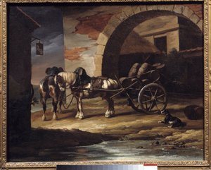 عربة محملة براميل النبيذ أو لوحة Haquet التي رسمها ثيودور جيريكولت (1791-1824) 1819 Dim. 0،6x0،73 م بروفيدنس. متحف للفن بواسطة ثيودور جيريكولت