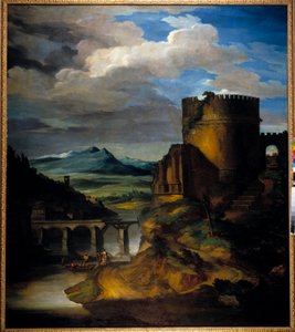 منظر طبيعي رائع لإيطاليا منظر من الأطلال والبرج والجسر ، بقلم ثيودور جيريكولت (1791-1824) من القرن التاسع عشر بواسطة ثيودور جيريكولت