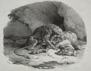 حصان يلتهمه أسد ، 1823. بواسطة ثيودور جيريكولت