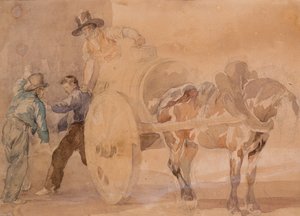 ثلاثة رجال ينزلون عربة (ألوان مائية على آثار قلم رصاص على ورق) بواسطة ثيودور جيريكولت
