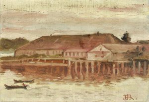 مبنى Trading Post و Wharf ، سيتكا ، مساءً ، كاليفورنيا. 1880-1914.