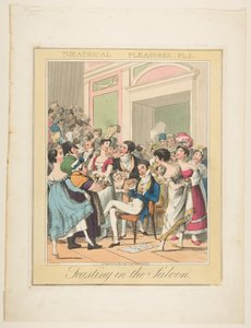 الملذات المسرحية ، اللوحة 5: وليمة في الصالون ، كاليفورنيا. 1835. بواسطة ثيودور لين