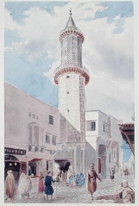 مئذنة الجامع في شارع شارتر وشارع باب عزون ، الجزائر (ألوان مائية على ورق) بواسطة ثيودور ليبلانك