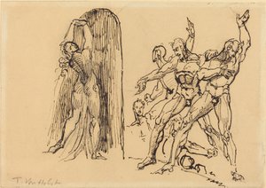 خمسة رجال عراة يلوحون بالمرأة عارية يدخلون البوابة بواسطة Theodore M. von Holst