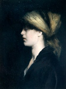 Chiaroscuro ، ملف شخصي ، وشاح ذهبي ، حوالي عام 1900 (زيت على قماش) بواسطة ثيودور روسيل