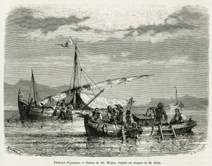 صيادو الإسفنج في خليج نافبليو ، رسم. ويبر ، لتوضيح قصة رحلة إلى اليونان عام 1861 و 1868 و 1874 ، قام بها هنري بيل. نقش في Le Tour du monde
