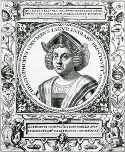 صورة لكريستوفر كولومبوس (1451-1506) من "السرد والتاريخ النقدي لأمريكا" ، حرره جاستن وينسور ، لندن ، 1886 بواسطة تيودور دي بري