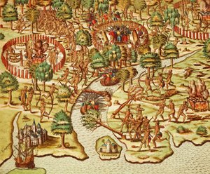 تقنيات الحصار والهجوم ، نقش لثيودور دي بري (1528-1598) ، من Americae tertia pars بواسطة تيودور دي بري