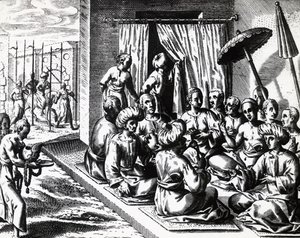 حفل زفاف في بانتام ، جزيرة جاوة ، بواسطة تيودور دي بري (1528-1598). نقش بواسطة تيودور دي بري