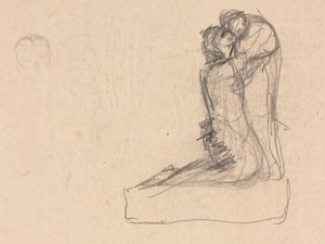 رسم تخطيطي لشخصين يحتضنان (ظهر)