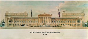 رسم تخطيطي للبرلمان النمساوي (نقش) بواسطة ثيوفيل فون هانسن