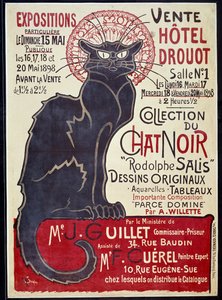 ملصق إعلاني يعلن عن بيع مجموعة Cat Noir في فندق Drouot عام 1898 وأعمال رودولف ساليس ، رسم توضيحي لثيوفيل ألكسندر شتاينلين (1859-1923) بواسطة ثيوفيل الكسندر شتاينلين