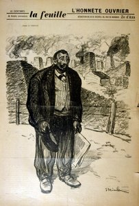 رسم لعامل مصنع فقير ضد مشهد صناعي ، بقلم ألكسندر شتاينلين (1859-1923) ، رسام وطباعة فرنسي من مواليد سويسرا. بواسطة ثيوفيل الكسندر شتاينلين