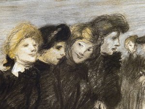خروج midinettes (التفاصيل) (قبل 1907). ثيوفيل الكسندر شتاينلين (1859-1923). فحم وباستيل على ورق. Musee des Beaux-Arts de la Ville de Paris ، PeuPalais. بواسطة ثيوفيل الكسندر شتاينلين