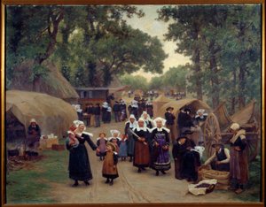 الوصول إلى عائلات Pardon de Fouesnant Breton بالزي التقليدي. لوحة لثيوفيل ديرول (1844-1923) 1892 بريست ، متحف الفنون الجميلة