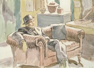 والتر سيكرت جالسًا على أريكة ، حوالي عام 1927 (طباشير أسود وألوان مائية على ورق)
