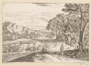 منظر طبيعي أركادي مع صياد مجرى مائي Suite de Paysages (عنوان السلسلة) بواسطة جان فرانسوا ميليت (الثاني)