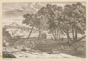 منظر أركادي مع صياد في قارب Suite de Paysages (عنوان السلسلة) بواسطة جان فرانسوا ميليت (الثاني)