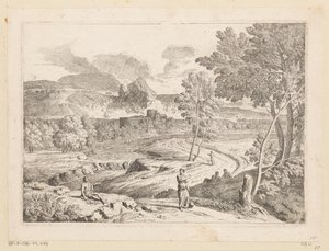 منظر أركادي مع شخصيات على طول مسار على مجرى مائي Suite de Paysages (عنوان السلسلة) بواسطة جان فرانسوا ميليت (الثاني)
