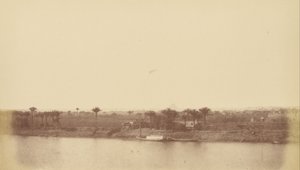 ضفاف النيل مع أشجار النخيل والقارب بواسطة Théodule Devéria