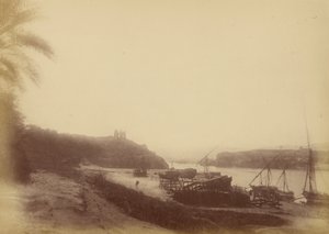 منظر للنيل بالمراكب والآثار بواسطة Théodule Devéria