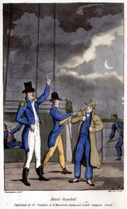 لوحة برأس صاري من "مغامرات جوني نيوكوم في البحرية" بقلم جون ميتفورد (1782-1831) نقشها و. ريد بواسطة توماس (بعد) رولاندسون