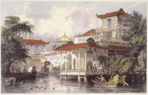 موطن تاجر صيني بالقرب من كانتون ، من "الصين في سلسلة من المشاهدات" لجورج نيوينهام رايت (c.1790-1877) 1843 بواسطة توماس ألوم