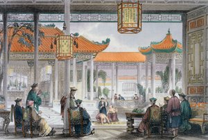 "المشعوذون يعرضون في محكمة قصر الماندرين ، الصين ، 1843 بواسطة توماس ألوم